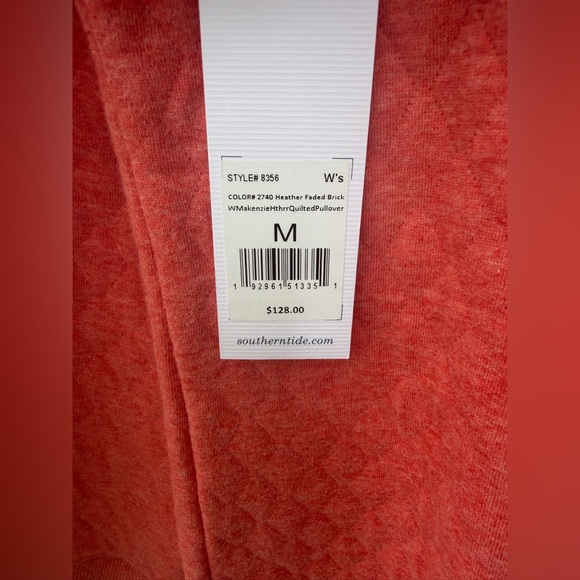 Southern Tide Women’s Quilted Snap-Placket Crewneck Sweater - Coral Red - Picture 4 of 5